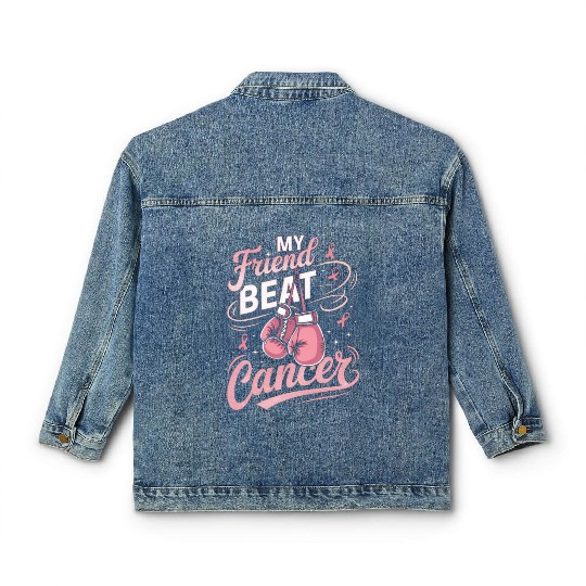 My Friend Beat Cancer Breast Cancer Awareness Classic Women's Denim Jackets