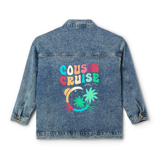 Palm Tree Summer Beach Trip Cousin Cruise Squad Classic Women's Denim Jackets