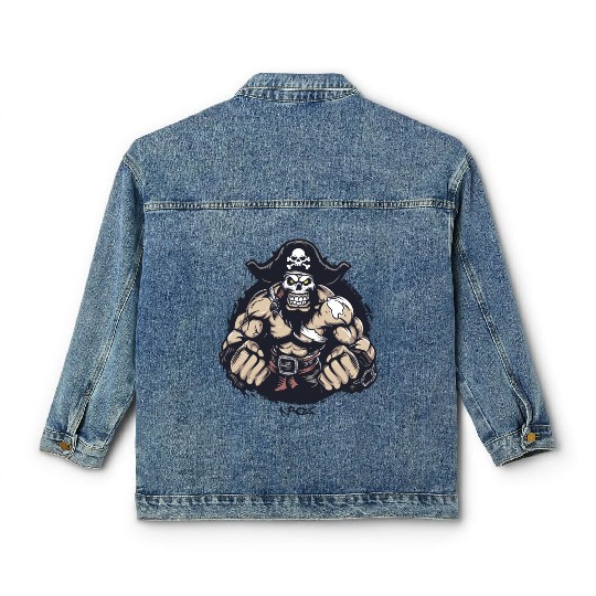 Strong Muscle Wrestler Pirate Classic Women's Denim Jackets