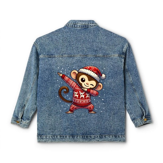 Christmas Monkey Lover Ape Funny Monkey Ugly Classic Women's Denim Jackets