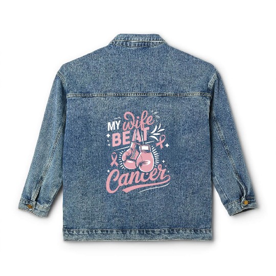 My Wife Beat Cancer Breast Cancer Awareness Classic Women's Denim Jackets
