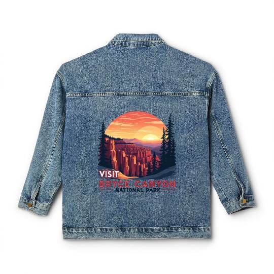 Bryce Canyon National Park Retro Illustraion V 01 Classic Women's Denim Jackets