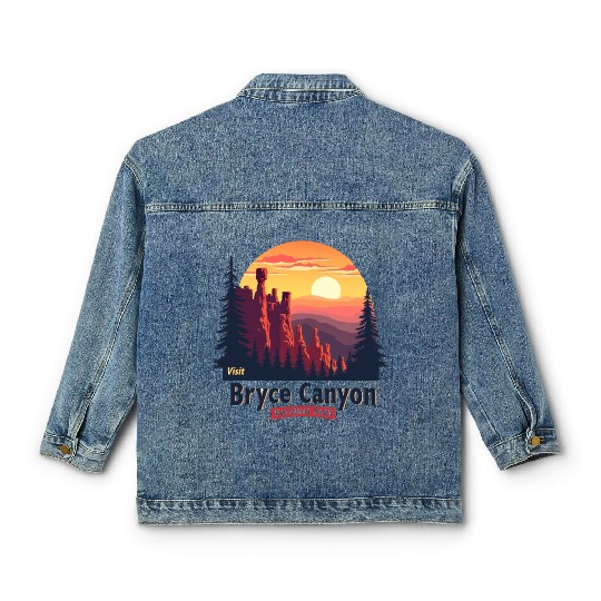 Bryce Canyon National Park Retro Illustraion V 02 Classic Women's Denim Jackets