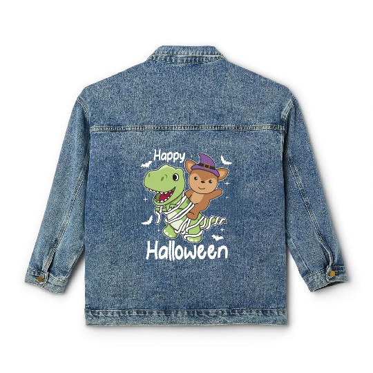 Deer Happy Halloween T-rex Mummy Costume Classic Women's Denim Jackets