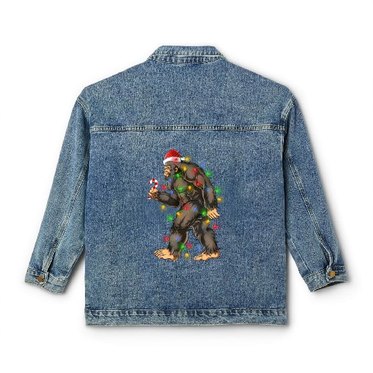 Bigfoot Sasquatch Yeti Candy Cane Christmas Classic Women's Denim Jackets