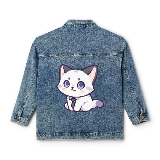 Meow Series: Cute Office Meow Classic Women's Denim Jackets