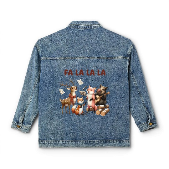 Fa La La La Woodland Choir Christmas Vibes Classic Women's Denim Jackets