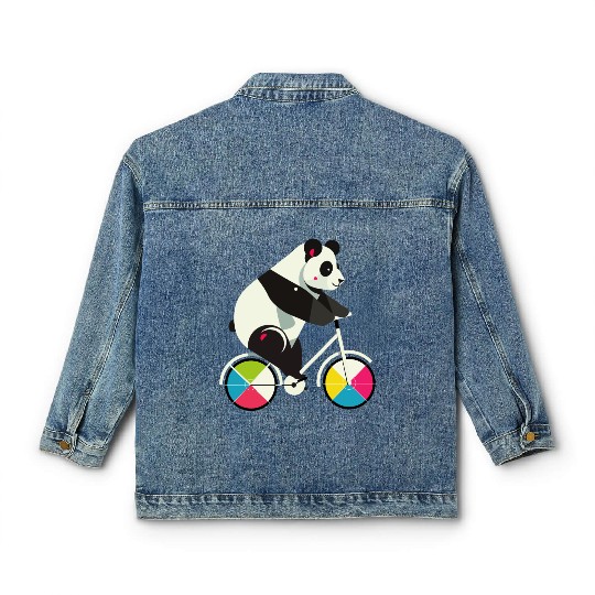 Panda on a bicycle-funny and creative illustration Classic Women's Denim Jackets