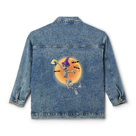 Volleyball Skeleton Volleyball Player Halloween Classic Women's Denim Jackets