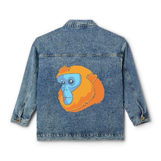 Monkey Lover Golden Snub Nosed Monkey Face Classic Women's Denim Jackets