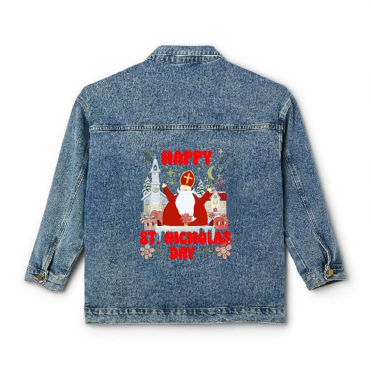 Happy saint Nicholas dayretro logo Classic Women's Denim Jackets