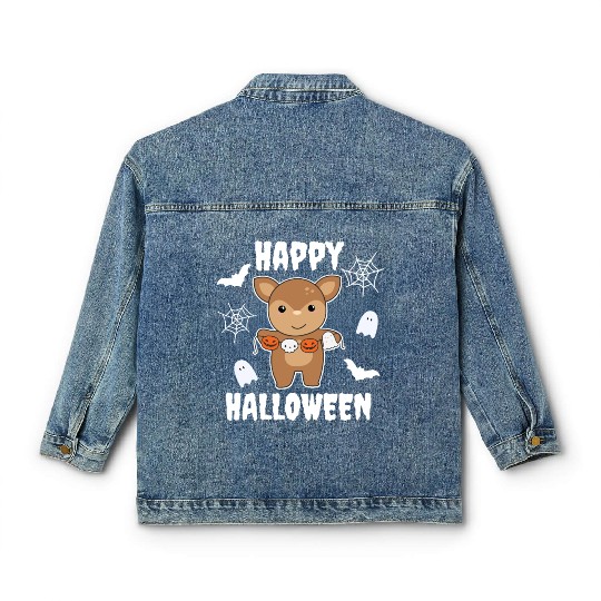 Deer Happy Halloween Pumpkin Bat Costume Classic Women's Denim Jackets