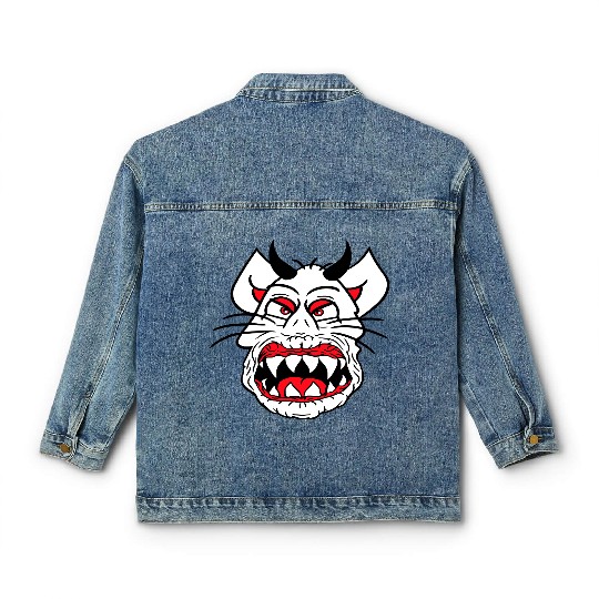 Demon Monster Cat Halloween Fun Horror Devil Horns Classic Women's Denim Jackets
