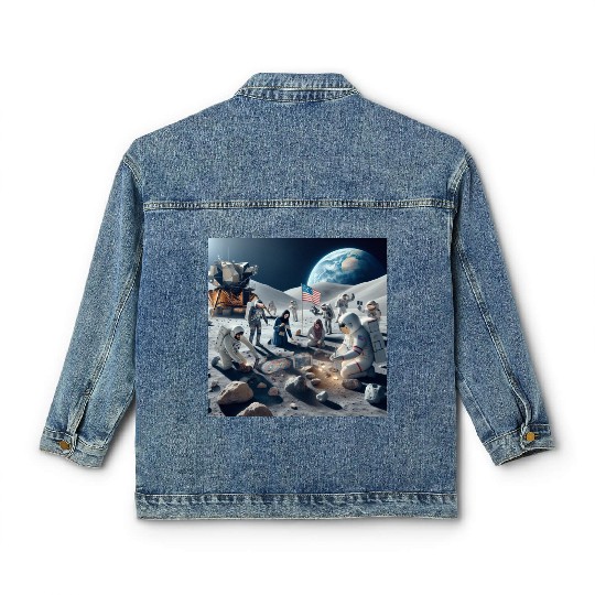 Earth People on Moon Classic Women's Denim Jackets