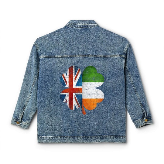 British Irish Shamrock United Kingdom Ireland Flag Classic Women's Denim Jackets