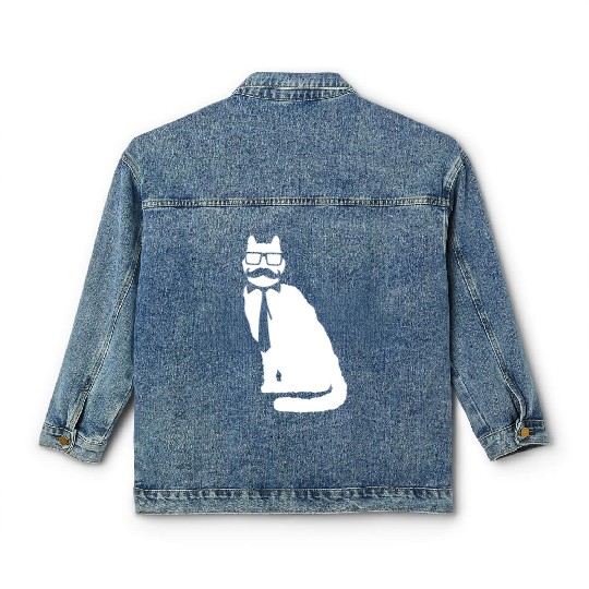 Nerd Cat Horn-rimmed Glasses Geek Smart Kitten Fun Classic Women's Denim Jackets