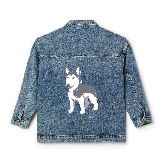 Dog Lover Cute Siberian Husky Puppy Classic Women's Denim Jackets