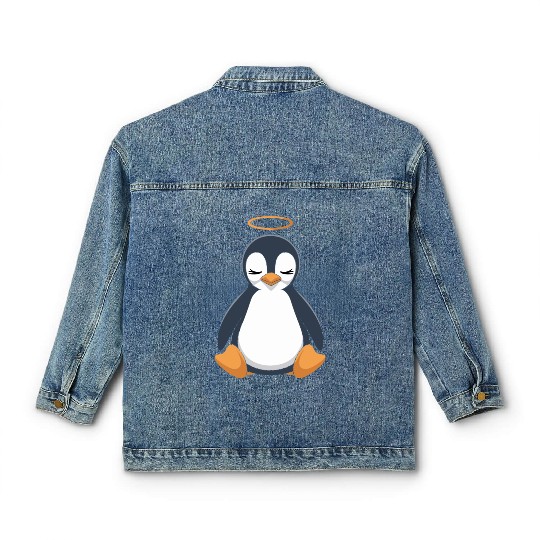 Peaceful Penguin with Halo Design Classic Women's Denim Jackets