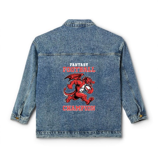Funny Fantasy Football Champion Dragon Running Classic Women's Denim Jackets