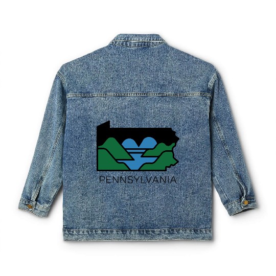 Pennsylvania Outline with Heart Shaped River Map Classic Women's Denim Jackets
