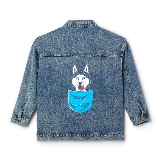 Cute Siberian Husky Dog Lover Husky In A Pocket Classic Women's Denim Jackets