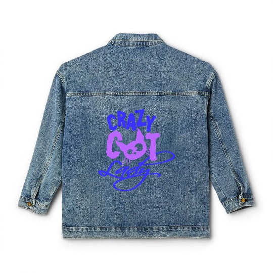 Crazy Cat Lady Text Love Saying Quote Weird Woman Classic Women's Denim Jackets