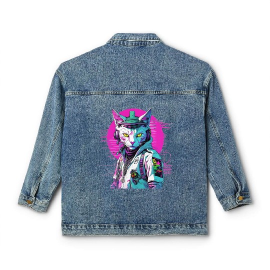 Neon Cyberpunk Warrior Cat Classic Women's Denim Jackets
