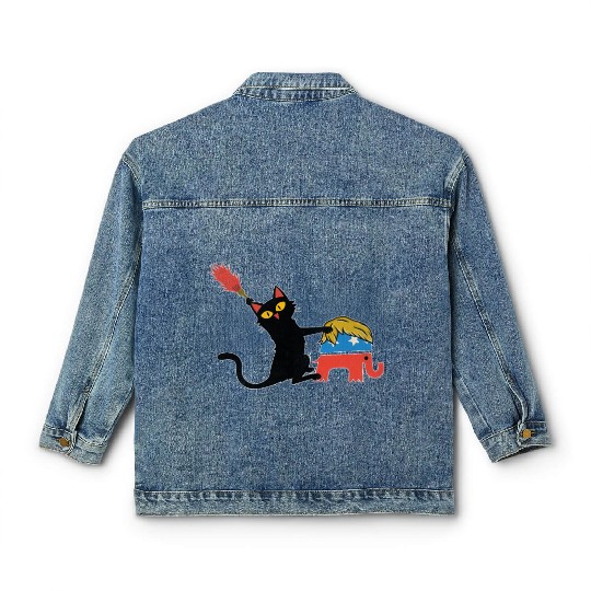 Black cat beating Republicans Trump hair support K Classic Women's Denim Jackets