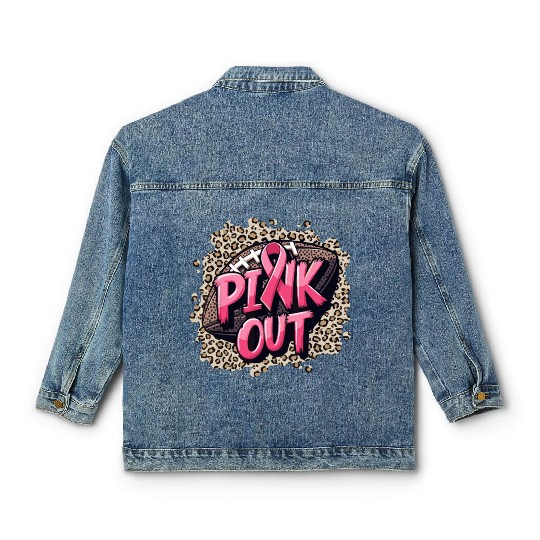 Pink Out Breast Cancer Football Coquette Bow Mom Classic Women's Denim Jackets