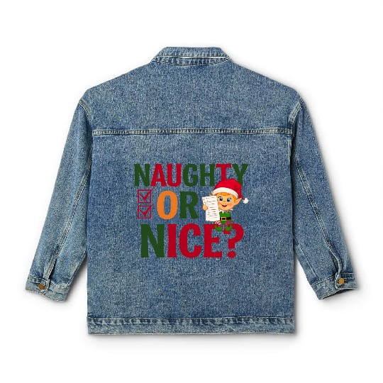 Naughty or Nice Elf Checklist Christmas Fun Classic Women's Denim Jackets