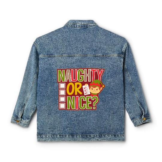 Playful Elf Naughty or Nice Holiday Fun Classic Women's Denim Jackets
