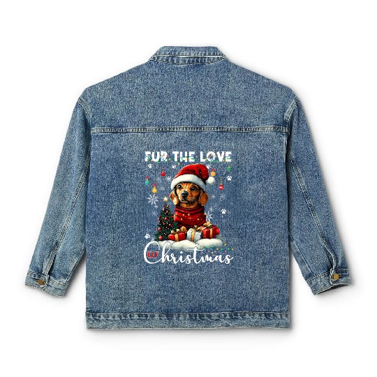 Dachshund Christmas Tree Lights Decorations Dog Classic Women's Denim Jackets