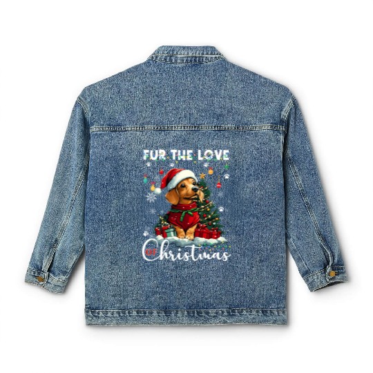 Dachshund Christmas Tree Lights Decorations Dog Classic Women's Denim Jackets