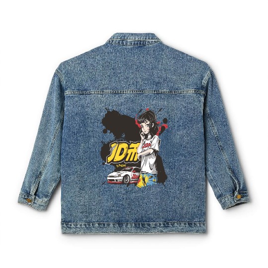 Cute Anime Girl JDM Car Street Racer Classic Women's Denim Jackets