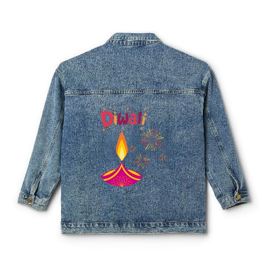 Diwali Design with Lamp & Festive Fireworks Classic Women's Denim Jackets