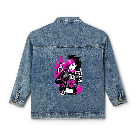 Urban Punk Street Art with Neon Pink Accents Classic Women's Denim Jackets