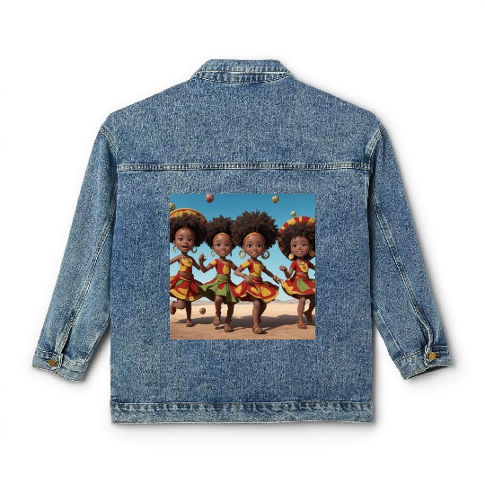 Animated African kids dancing Classic Women's Denim Jackets
