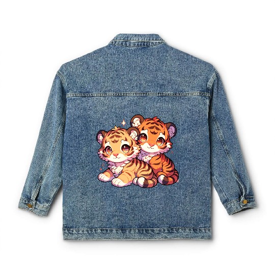 Adorable Baby Tiger Cubs Artwork - Cute and Classic Women's Denim Jackets
