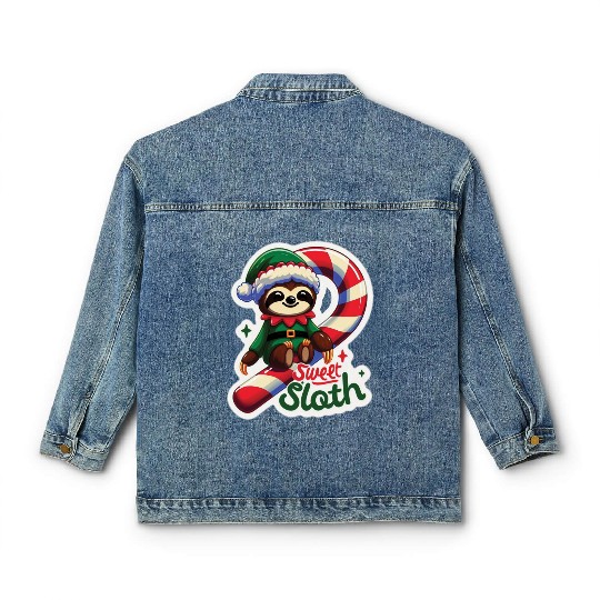 Adorable sloth dressed as an elf Classic Women's Denim Jackets