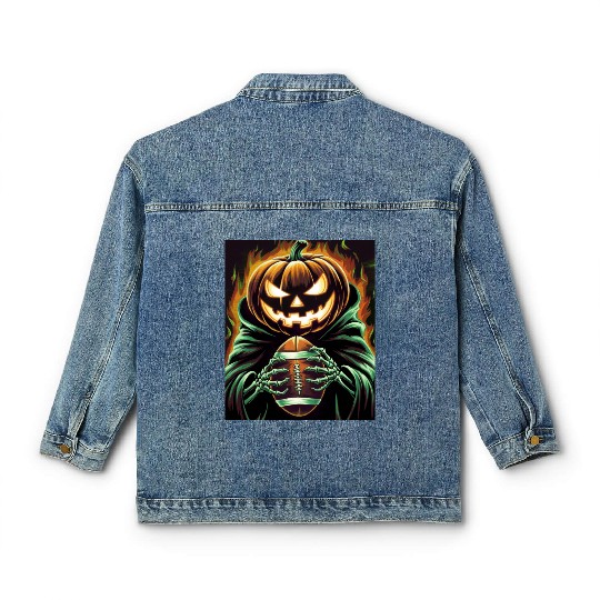 Spooky Halloween Football Jack-O'-Lantern pumpkin Classic Women's Denim Jackets