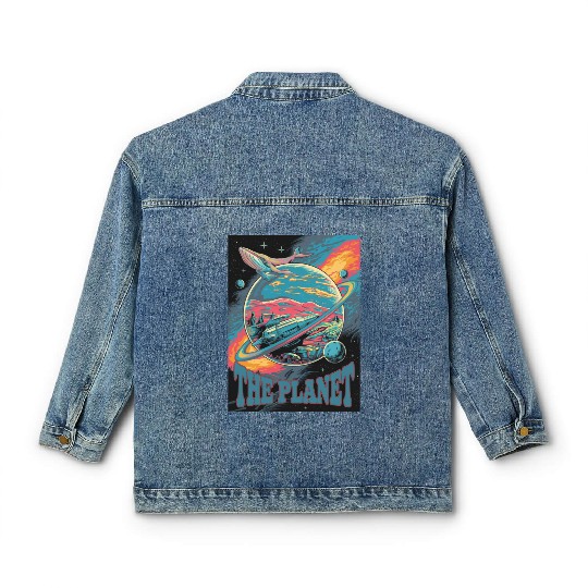 Space Whale Adventure on a Mysterious Planet Classic Women's Denim Jackets