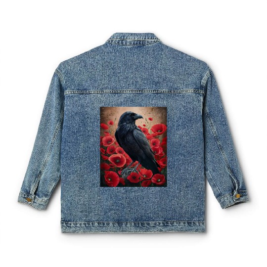 Raven Red Poppies Gothic Nature Art natural Classic Women's Denim Jackets