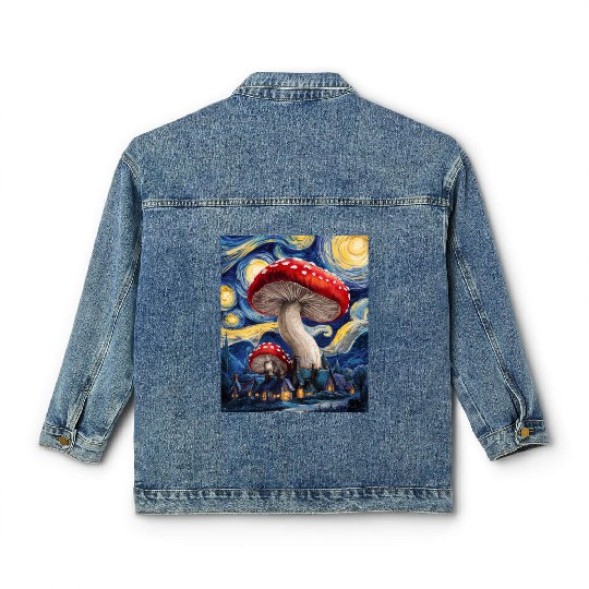 Starry Night Mushroom Surreal Dreamscape nature Classic Women's Denim Jackets