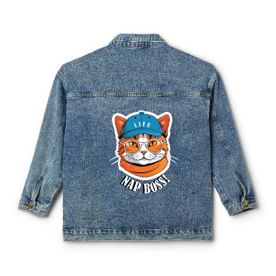 Cat Nap Boss with Cap and Sunglasses Classic Women's Denim Jackets