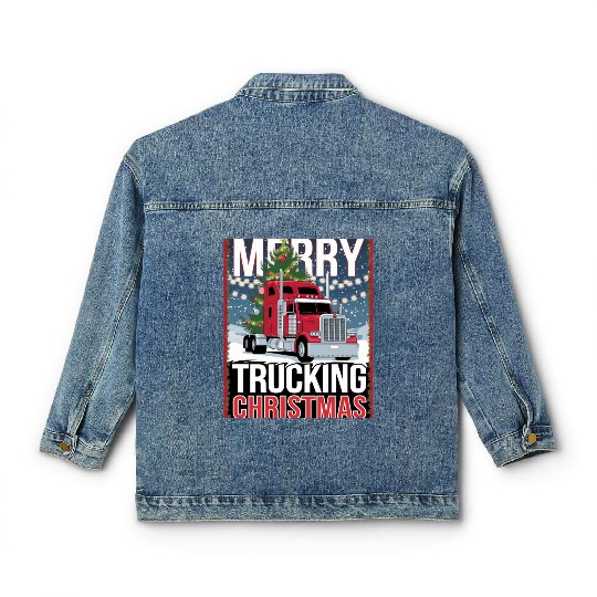 Merry Trucking Christmas Festive Semi-Truck Card Classic Women's Denim Jackets