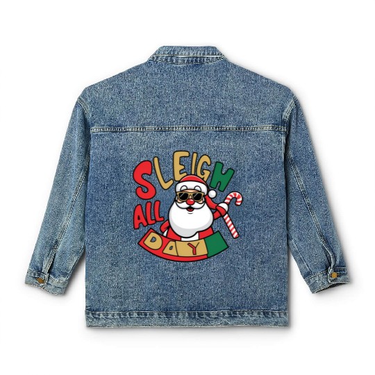 Sleigh All Day Christmas Design Classic Women's Denim Jackets
