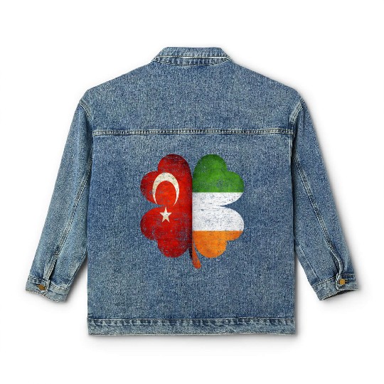 Turkish Irish Shamrock Turkey Ireland Flag Classic Women's Denim Jackets