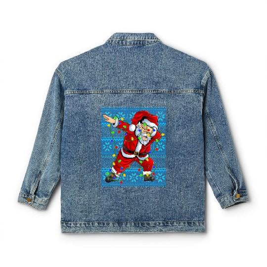 Dabbing Santa Christmas Tree Lights Classic Women's Denim Jackets