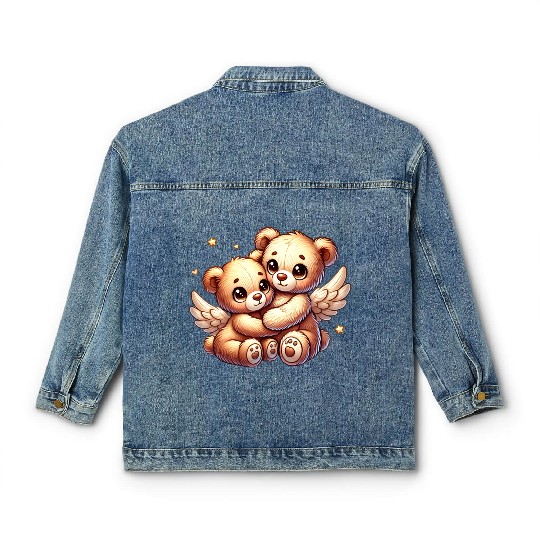 cute angel teddy bears in a loving embrace Classic Women's Denim Jackets