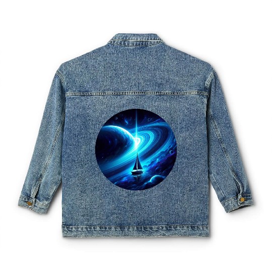 Fantasy sailboat in Saturn universe Classic Women's Denim Jackets